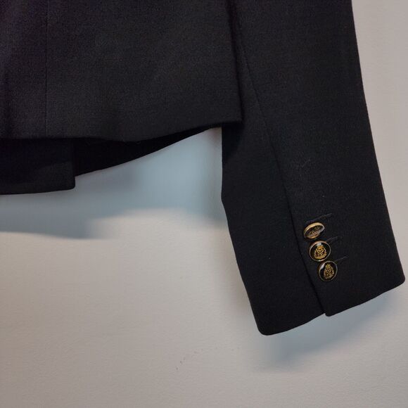 CAbi Black Stretch Knit Blazer Jacket Size 4 Double Breast Crest Academia Preppy - Picture 9 of 15